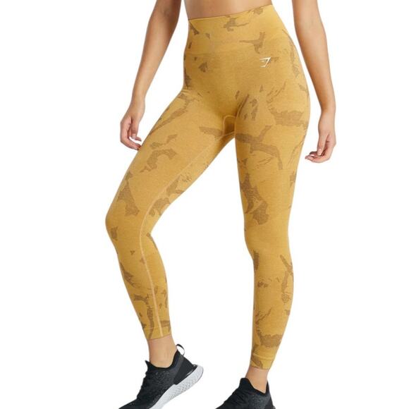 Gymshark Adapt Camo Seamless Leggings Savanna Yellow High Rise Size XL Athletic - Picture 1 of 9